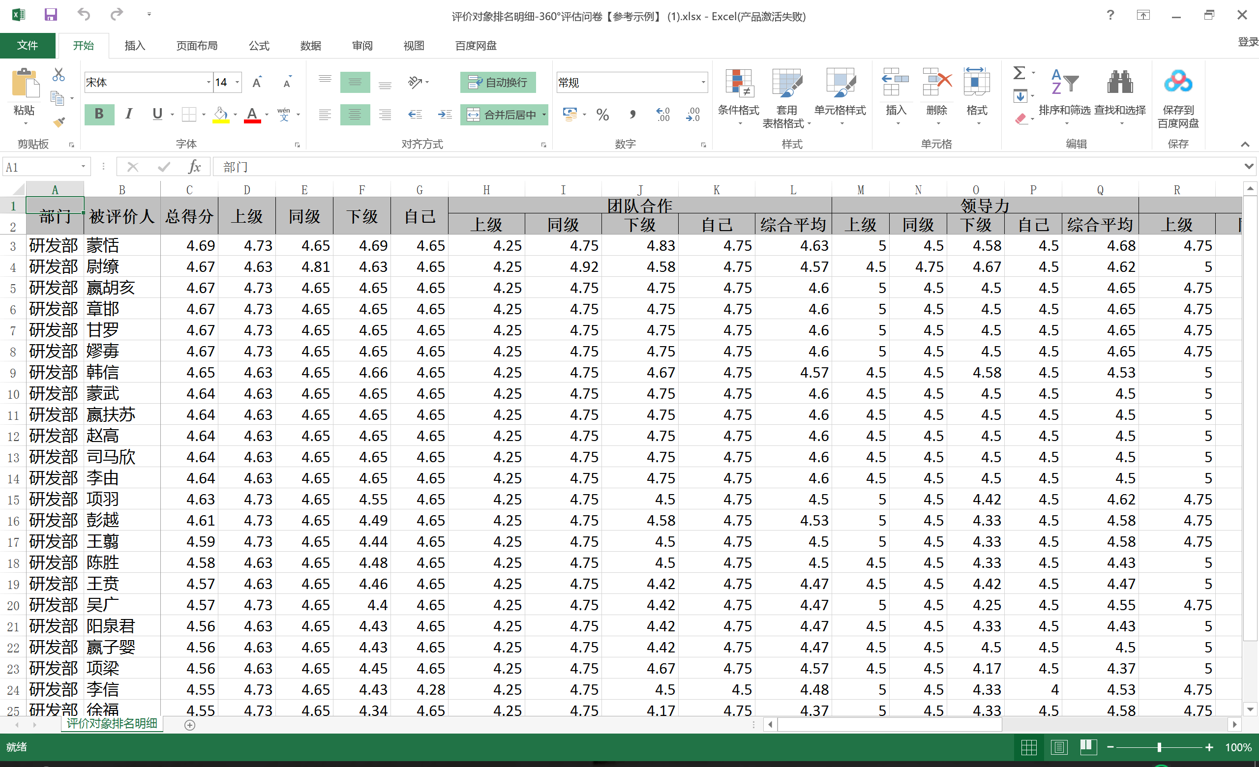 团队得分明细Excel